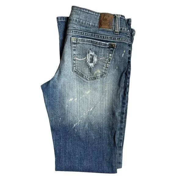 CANDIE’S Vintage Y2K 90’s Floral Embroidery Bell Bottoms Blue jeans Size 7/28 - Picture 7 of 10